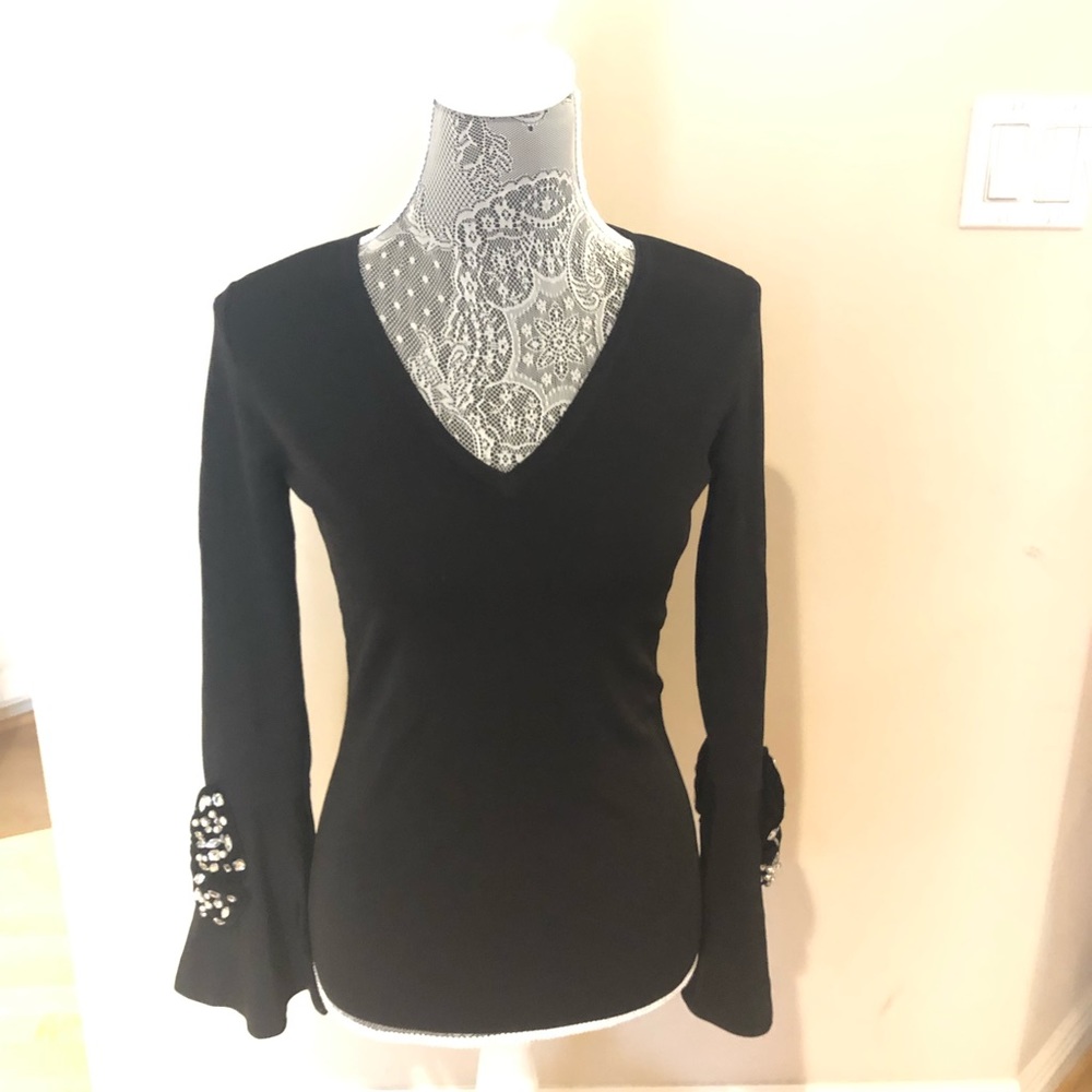 INC Rhinestone bell sleeve top.